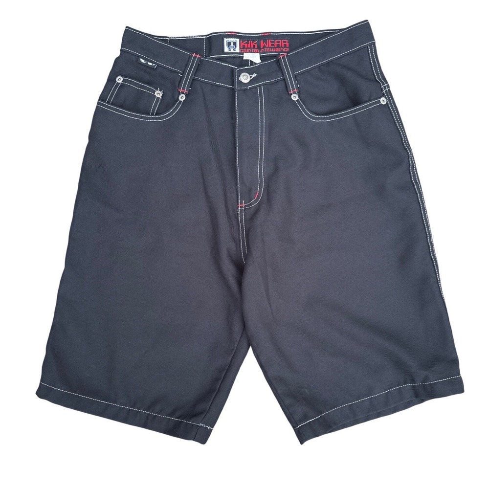 Vintage Kik Wear Counter Intelligence Wide Leg Rave Shorts Black Red White 32